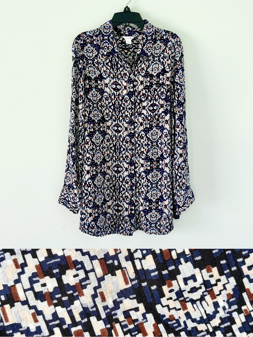 Intro Geometric Printed Casual Long Sleeve Button Down Shirt